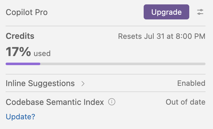 Screenshot of Copilot usage stats