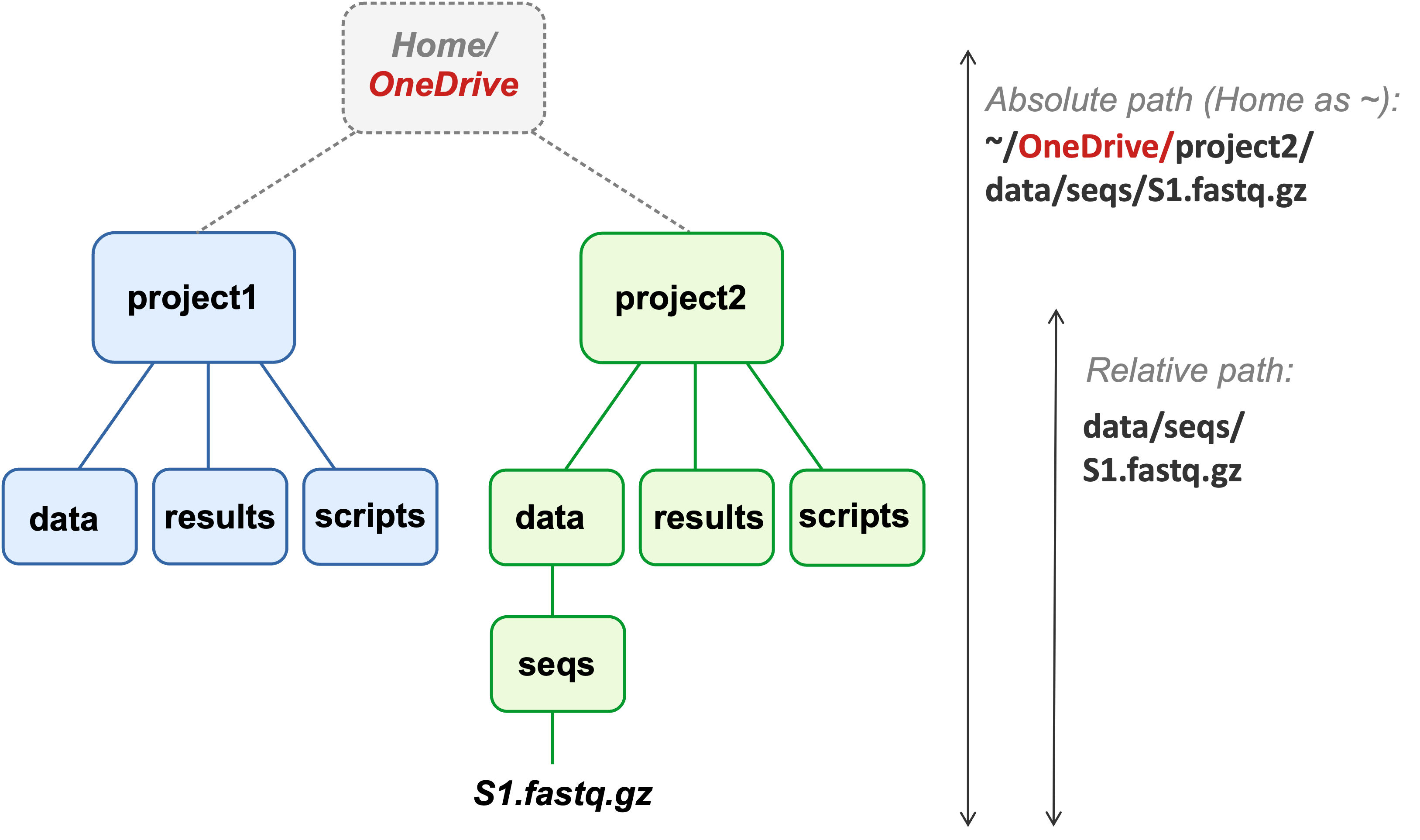 A diagram of two project dir hierarchies.