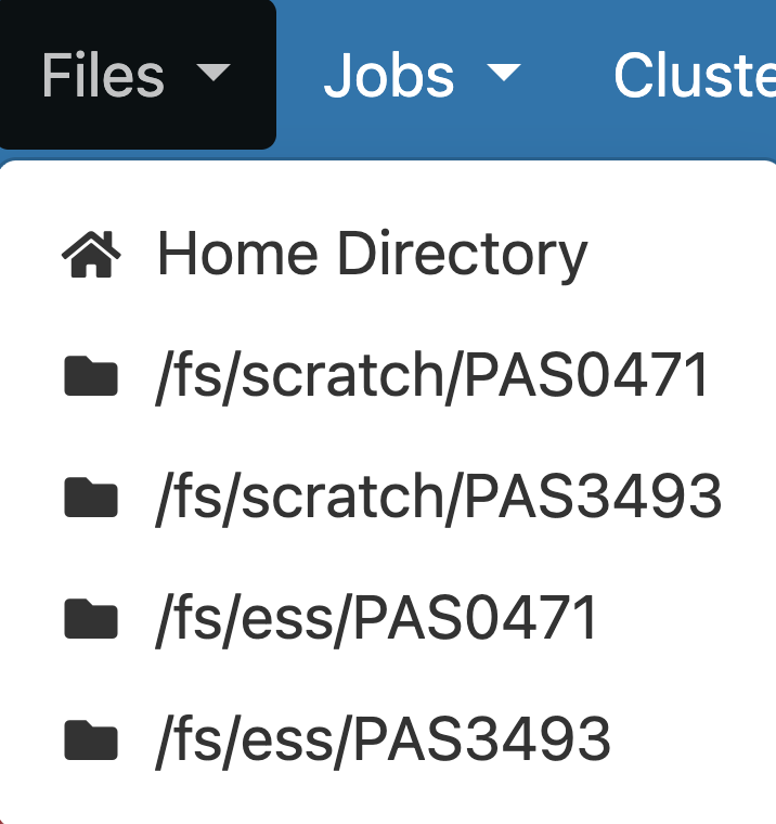 A screenshot of the OSC OnDemand file browser.